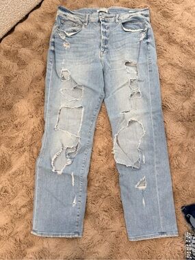 Good American Light Blue Distressed Stretch Boyfriend Jeans